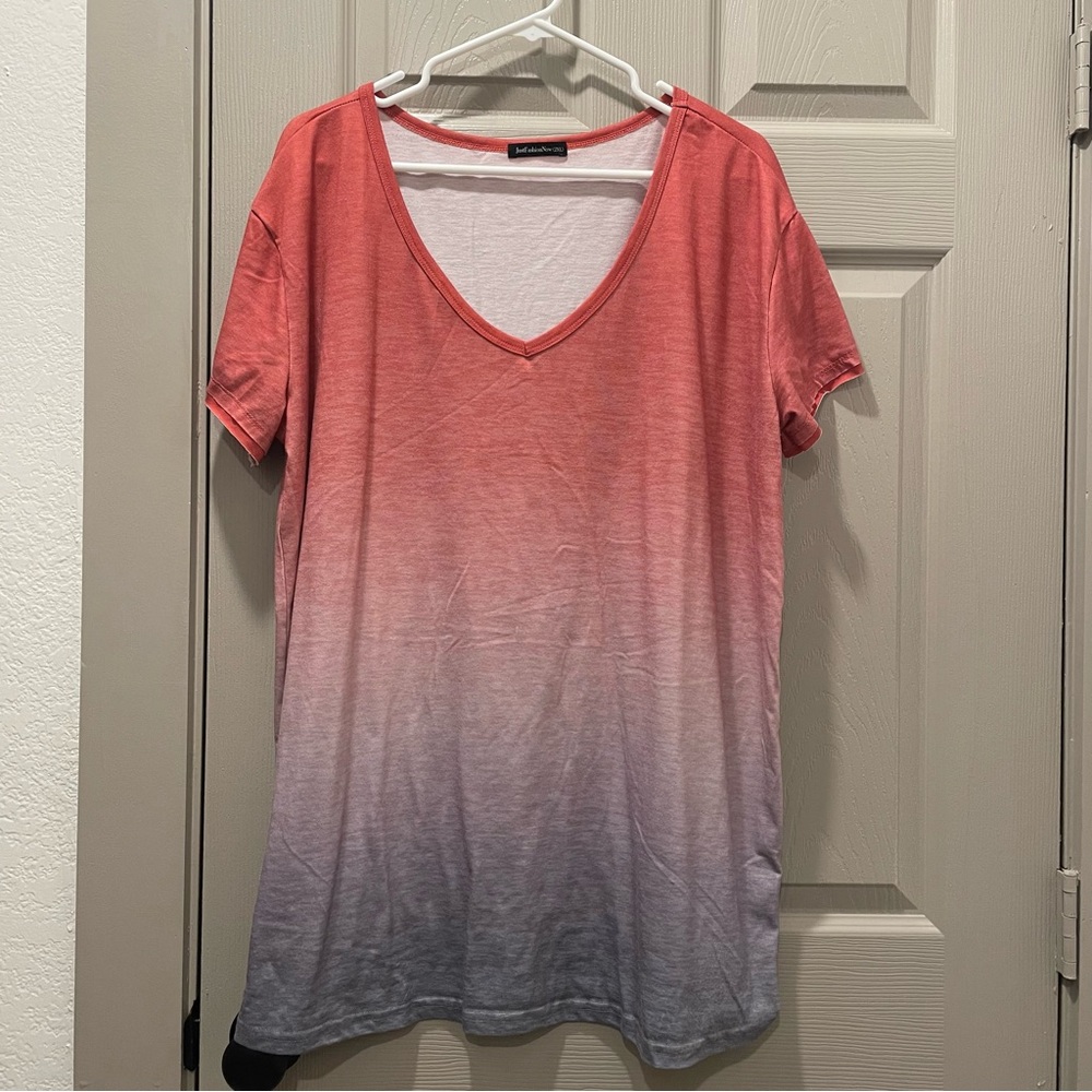Red and Gray Gradient V-Neck Tee